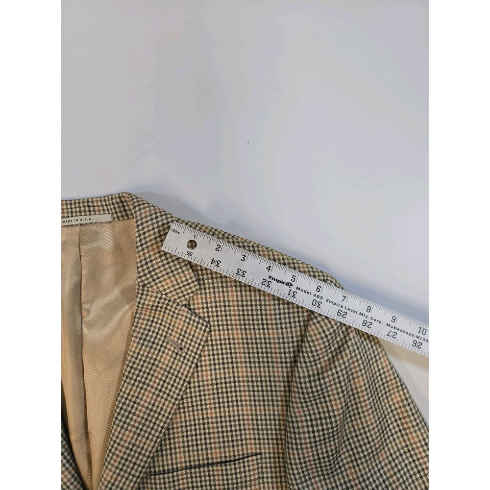 Burberry Men's Silk Wool 3 Btn Blazer Gold Brn Plaid Size 42 Lng Hole In Lining - Picture 12 of 16